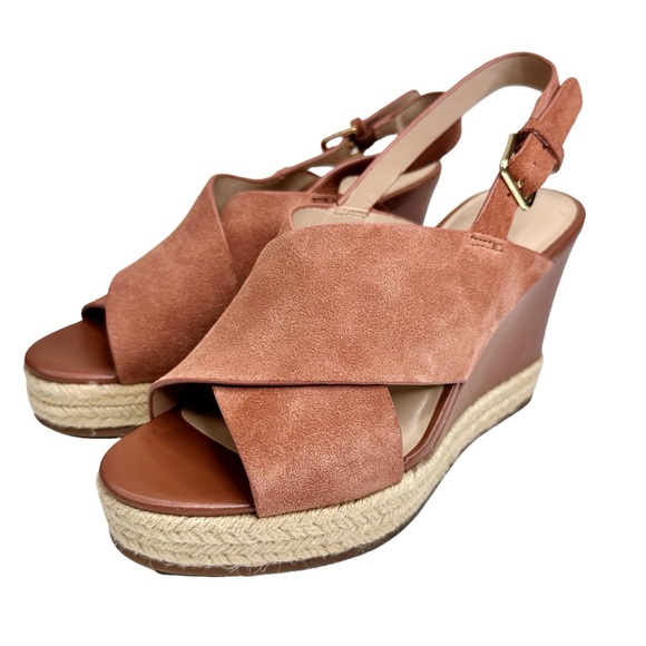 Halston NEW Stella Wedge Sandals Leather Suede Espadrille SZ 6.5 Wide - Picture 3 of 12